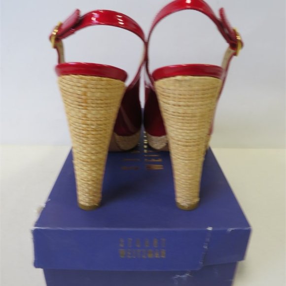 Stuart Weitzman SPRINGFLING  Red PATENT LEATHER Slingback PUMPS Size 8.5 NEW - Picture 6 of 12